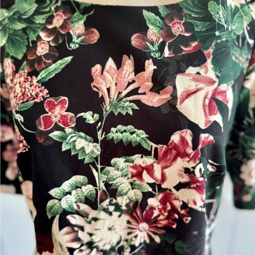 Calvin Klein Floral Scuba Sheath Dress 10 Black Pink Wedding Guest Midi